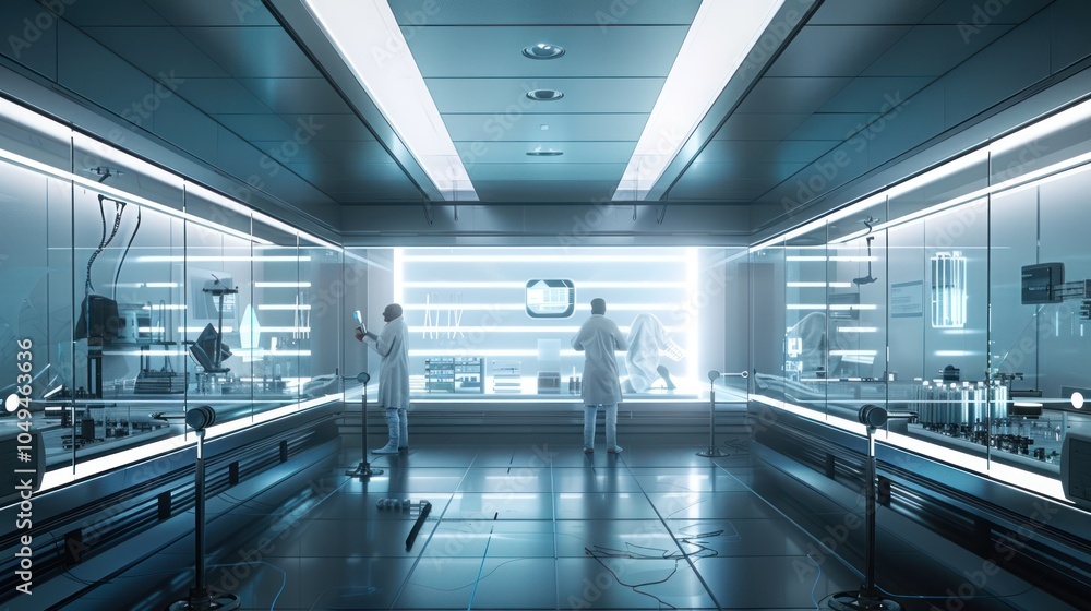 Fototapeta premium Two Scientists Working in a Futuristic Laboratory