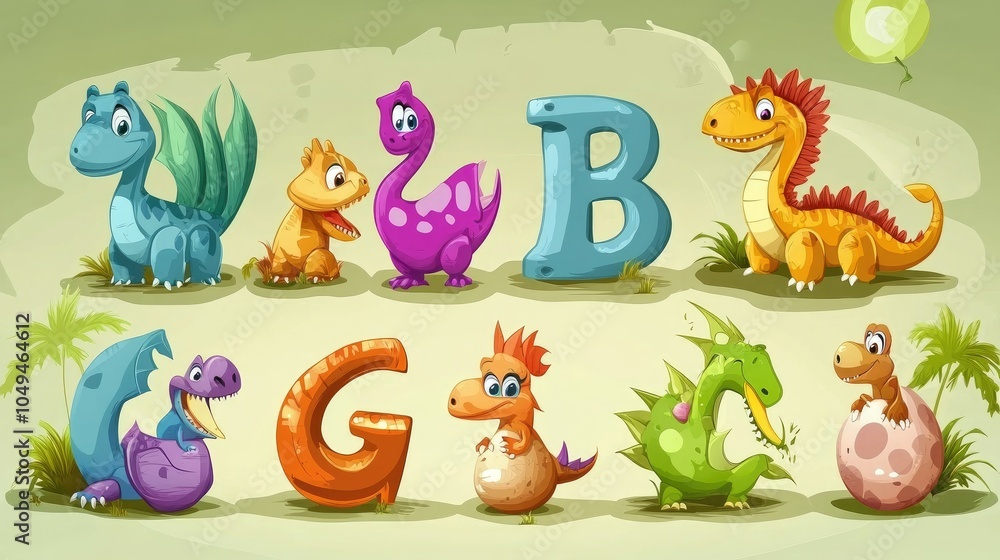 Cute Dinosaur Alphabet for Kids' Learning Cute Dinosaur Alphabet for Kids' Learning