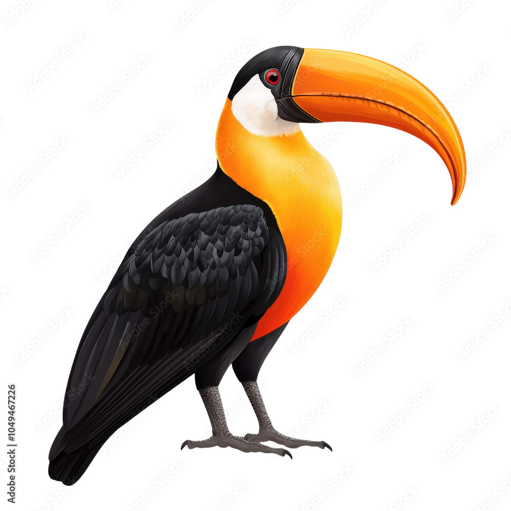 Fototapeta premium Vibrant hornbill bird with curved beak clipart, isolated on transparent background.