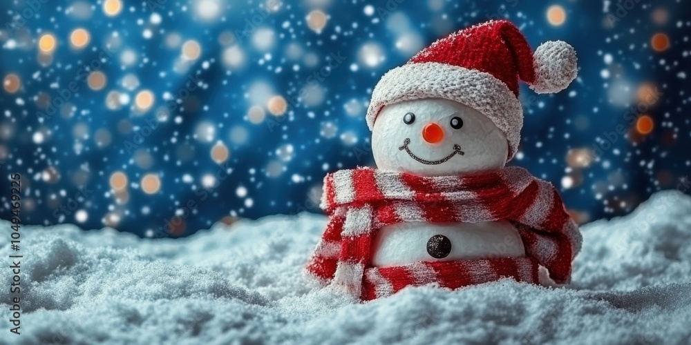 Fototapeta premium a snowman in a red hat and scarf