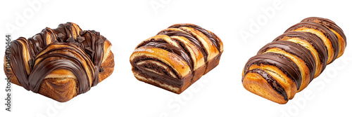 Indulge in decadent chocolate babka layers, collection, clipart, isolated on transparent background.