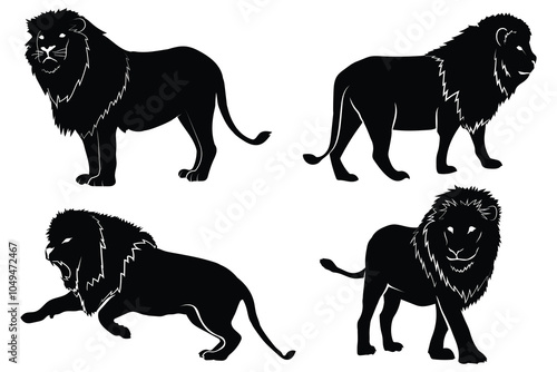 Vector set of lions silhouette isolated on white background. Lions silhouette collection