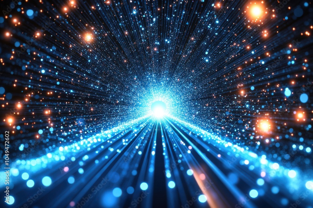 Naklejka premium A blue and orange galaxy with a bright light in the middle