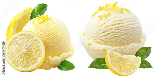 Refreshing lemon sorbet delight with zest, collection, clipart, isolated on transparent background.