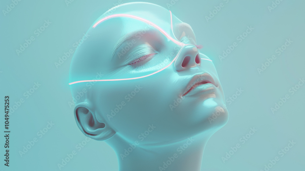 Futuristic AI Head with Glowing Lines Futuristic AI Head with Glowing Lines
