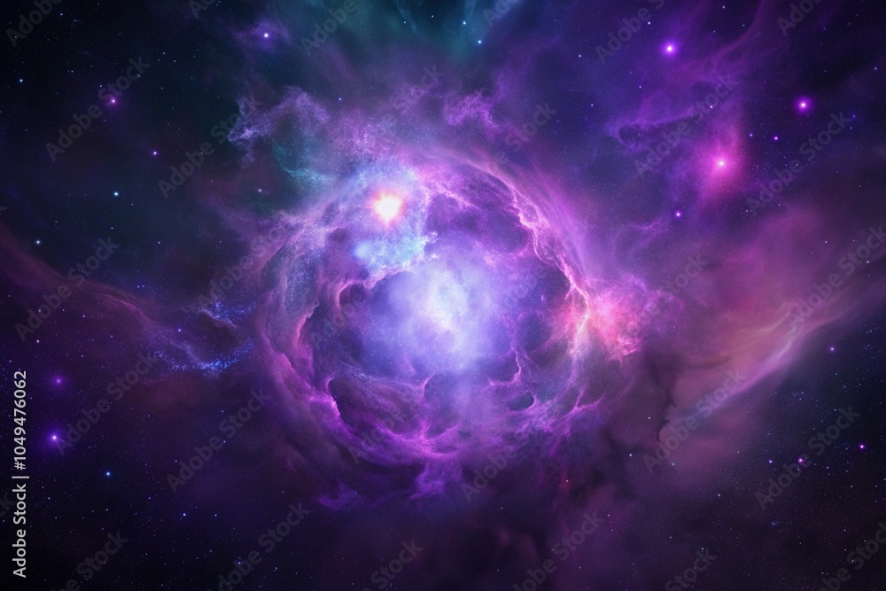 Obraz premium Purple gas nebula in space and sparkling stars