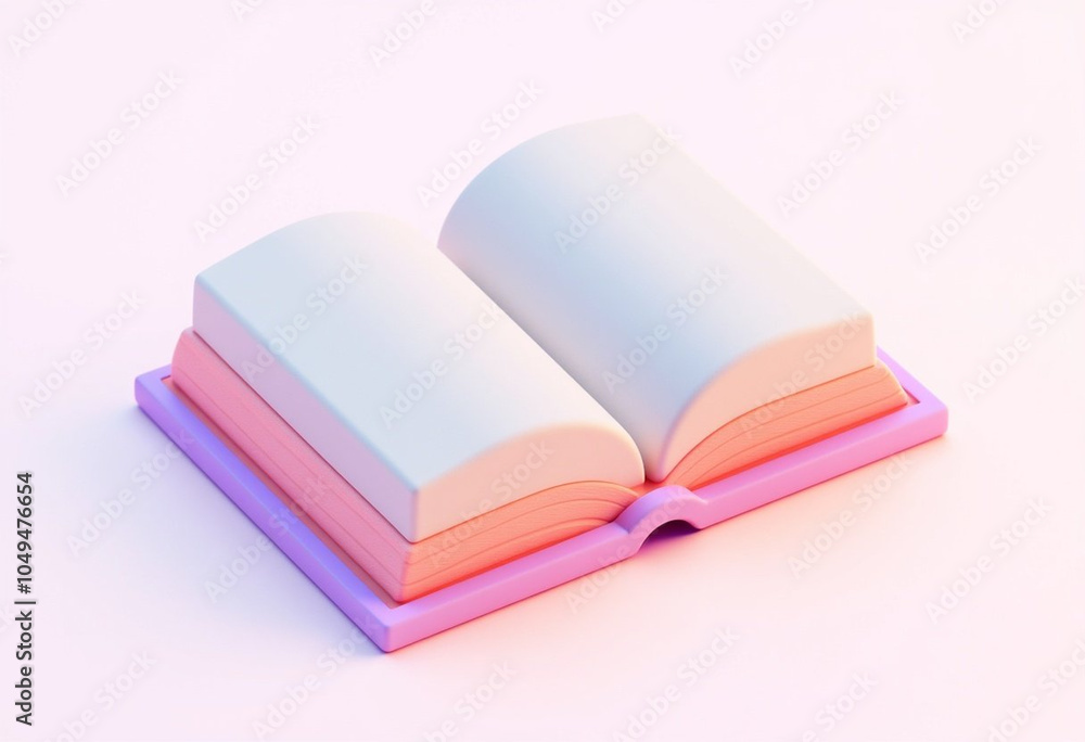 3D open book icon with smooth, minimalist design featuring soft pastel colors. books pages are blank, inviting creativity and imagination 3D open book icon with smooth, minimalist design featuring soft pastel colors. books pages are blank, inviting creativity and imagination