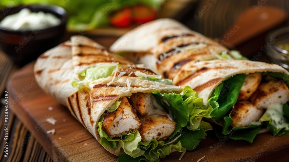 Grilled Chicken Caesar Salad Wraps with Lettuce and Parmesan Grilled Chicken Caesar Salad Wraps with Lettuce and Parmesan
