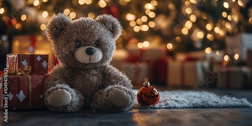 Wallpaper Mural a teddy bear sitting next to a christmas tree Torontodigital.ca