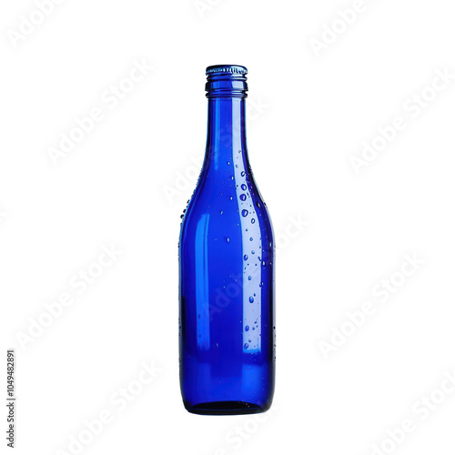Obraz na płótnie Blue glass bottle with water droplets, isolated on transparent background w salonie