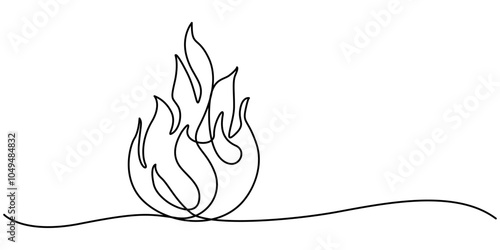 Continuous Line Drawing of Campfire Icon. Hand Drawn Symbol Vector Illustration, Campfire Single Line Icon, Fire line art, Continuous line drawing  fire vector illustration