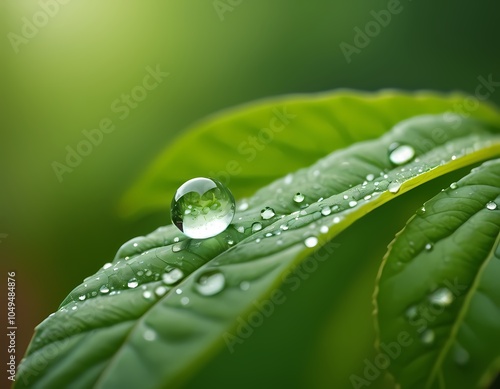 morning dew, water droplets, leaf, close-up, nature, green leaf, macro photography, natural beauty, delicate, magnified texture, blurred background, sharp detail, freshness, botanical, foliage, dew, d photo