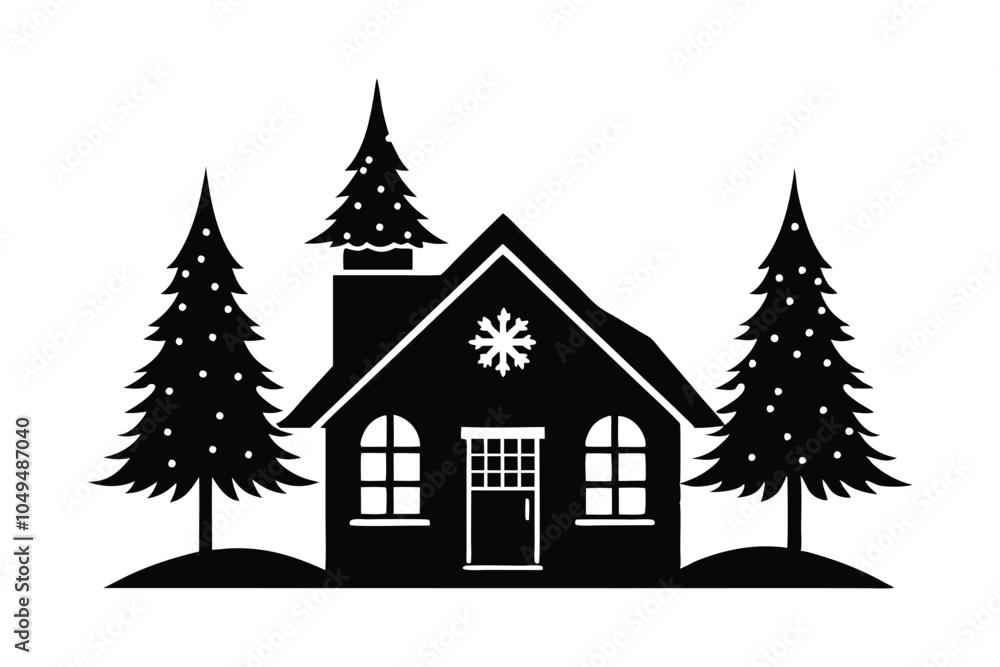 Obraz premium Christmas Home Black Vector Silhouette with white background