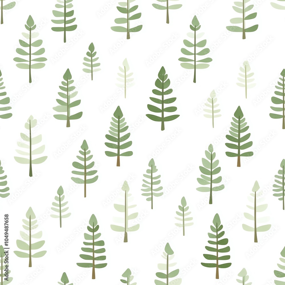 Obraz premium Minimalist watercolor fir trees with snow, soft green and white tones, airy composition, seamless repeat