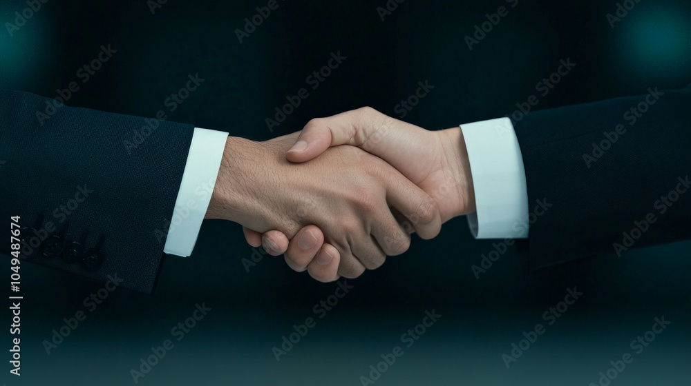 Securing the Deal: A powerful handshake symbolizes a successful business agreement, trust, and collaboration against a dark, moody background. Securing the Deal: A powerful handshake symbolizes a successful business agreement, trust, and collaboration against a dark, moody background.