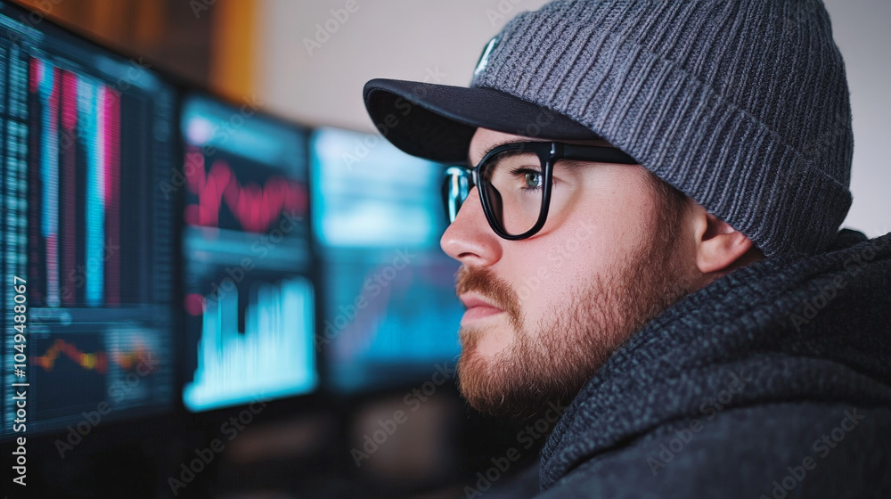 Focused Trader Analyzing Market Data Focused Trader Analyzing Market Data