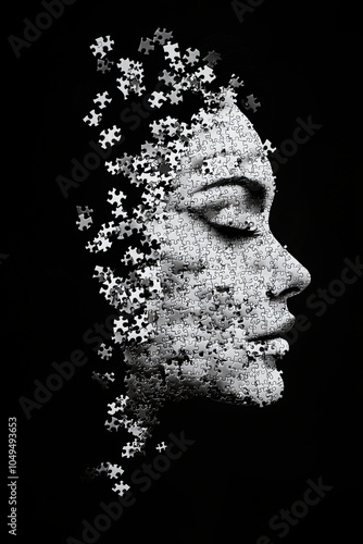 Abstract Puzzle Black and White Outline Portrait of Women: Artistic Female Background Wallpaper