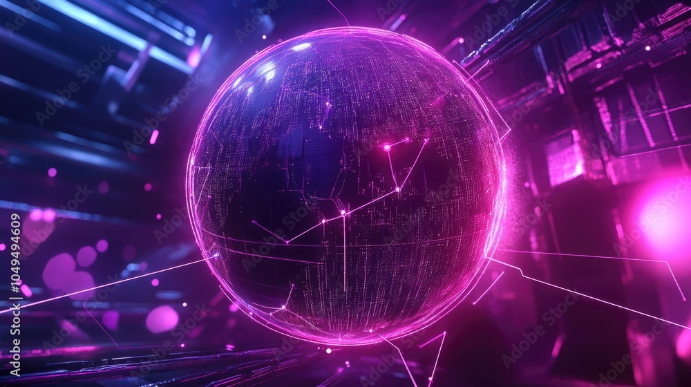 Fototapeta premium Virtual reality globe with network lines, futuristic tech