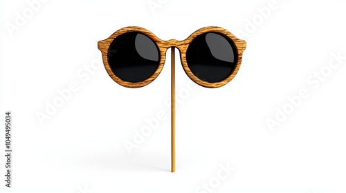 Stylish wooden sunglasses displayed on a stand, perfect for summer fashion and accessory photography. photo