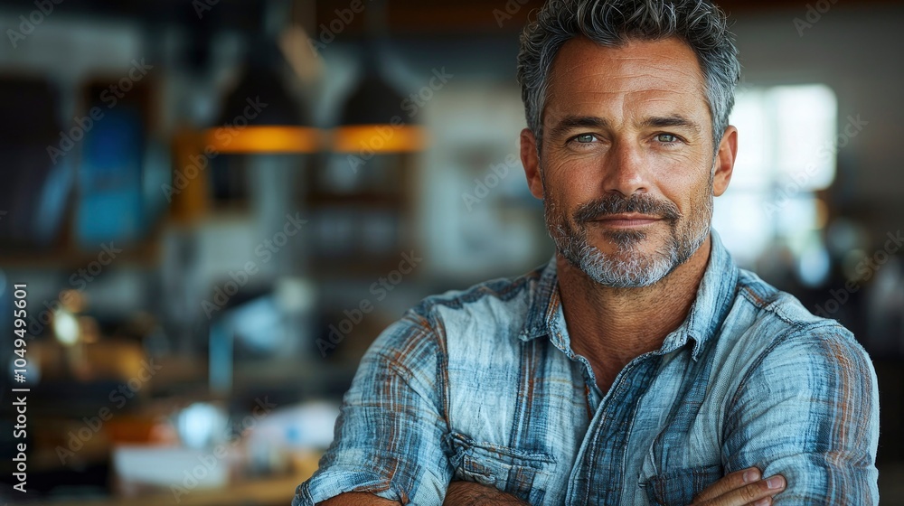 Obraz premium Confident man with a beard in a stylish indoor setting