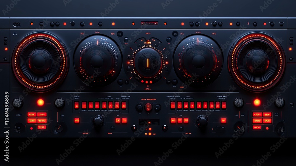 Fototapeta premium Vintage audio mixer with illuminated controls and retro design features