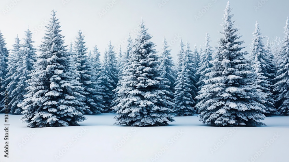 Snowcovered pine trees glowing under the winter sun, peaceful and serene winter time Snowcovered pine trees glowing under the winter sun, peaceful and serene winter time