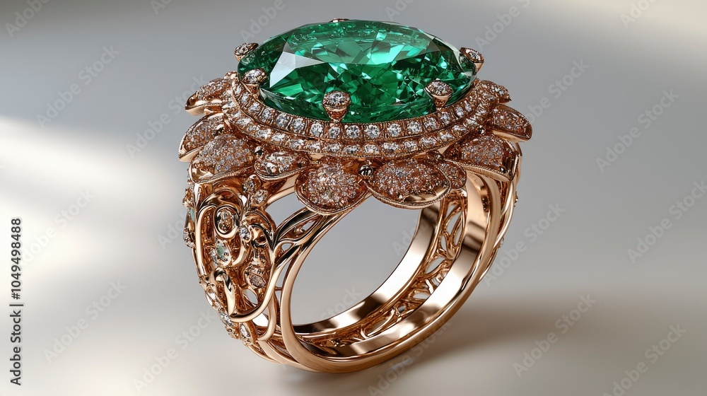 Elegant gemstone ring with intricate design and sparkling diamonds Elegant gemstone ring with intricate design and sparkling diamonds