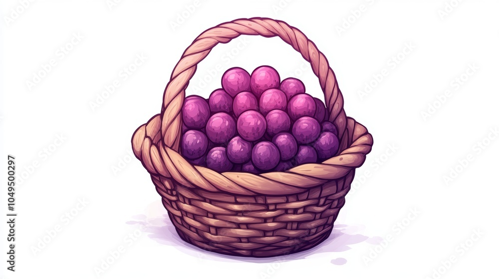 Wicker Basket Filled with Fresh Purple Grapes Isolated on White Background Wicker Basket Filled with Fresh Purple Grapes Isolated on White Background