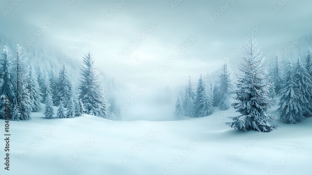 custom made wallpaper toronto digitalA serene winter landscape embracing the tranquility of snow-covered pines under a soft misty sky