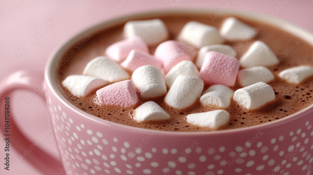 Hot Chocolate with Marshmallows in Pink Mug Hot Chocolate with Marshmallows in Pink Mug