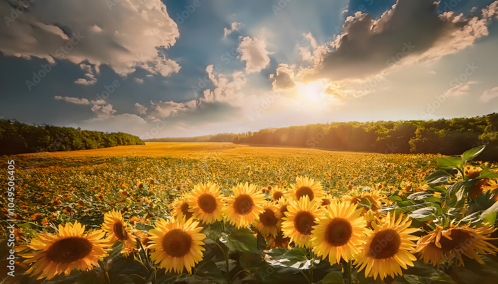 Obraz premium Sunflowers at the field in sunny summer