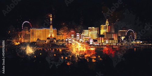 Las Vegas abstract background with illustrations featuring its iconic landmarks