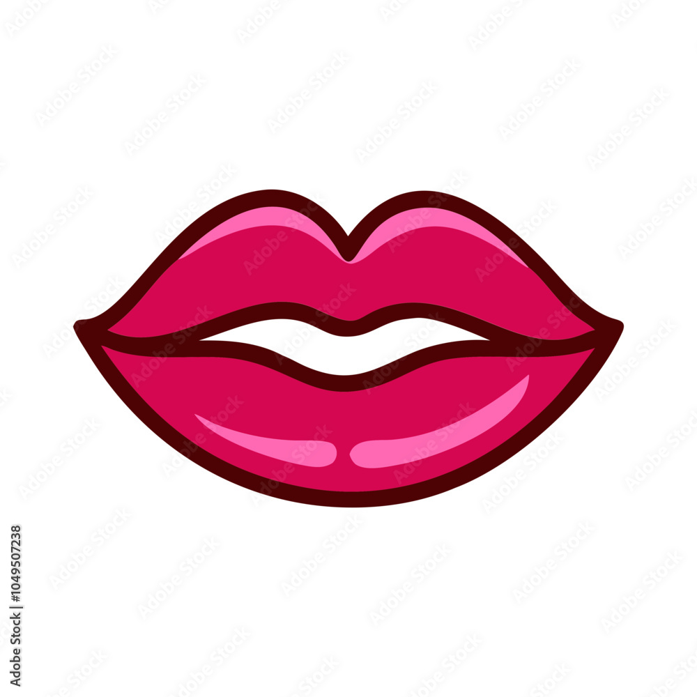 Glossy Red Lips Cartoon Illustration Design Glossy Red Lips Cartoon Illustration Design