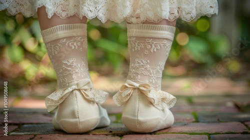 These fun and flirty lace socks peek out from dainty Mary Jane shoes creating a whimsical look. photo