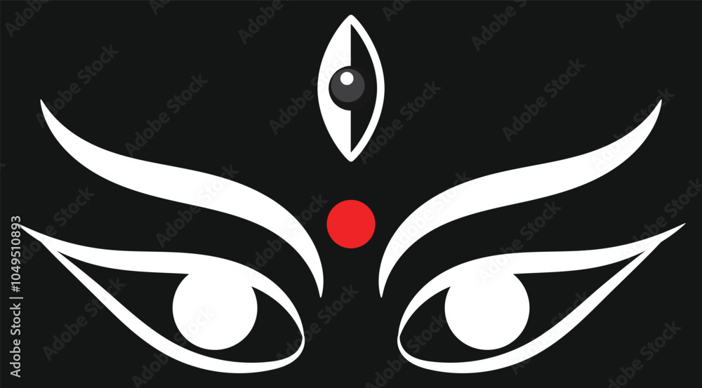 Lord Durga face vector icon. Lord Ambica eyes and tilak icon. isolated on black background, Vector illustration. EPS 10 Lord Durga face vector icon. Lord Ambica eyes and tilak icon. isolated on black background, Vector illustration. EPS 10