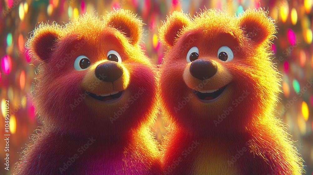 Adorable twin bears bring joy and laughter to vibrant celebrations with their cheerful expressions Adorable twin bears bring joy and laughter to vibrant celebrations with their cheerful expressions