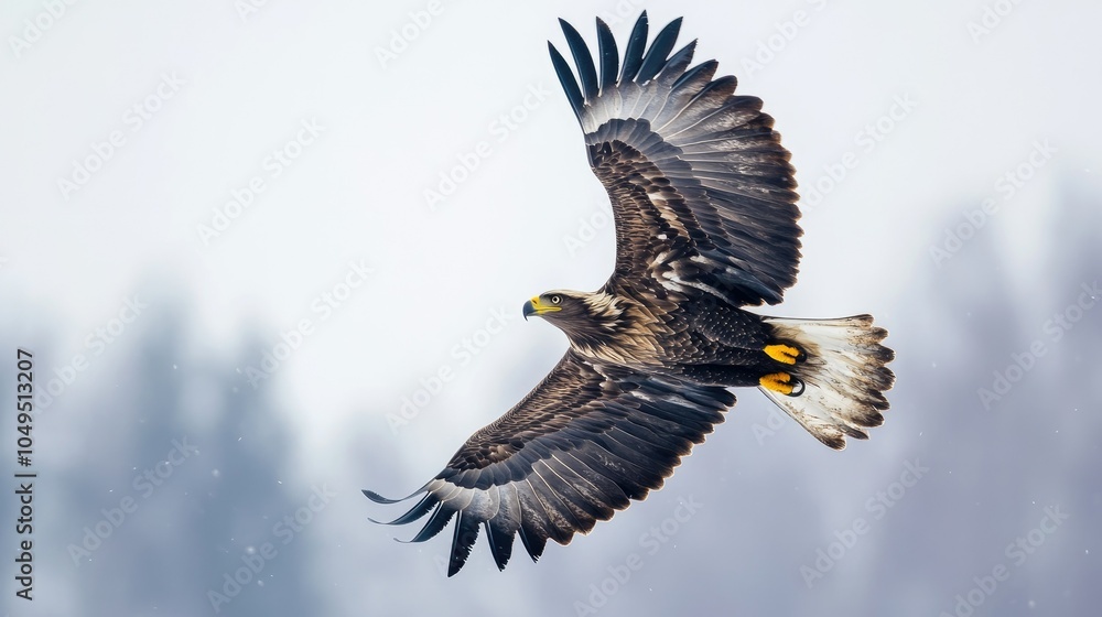 Obraz premium An eagle in mid-flight, captured with its wings wide open, isolated on a clear background