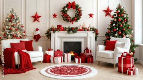 Create a cozy and festive atmosphere with red and green holiday decorations in your living room