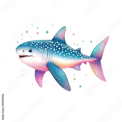 An abstract colorful whale shark, isolate on white background, featuring dynamic shapes and hues. PNG photo