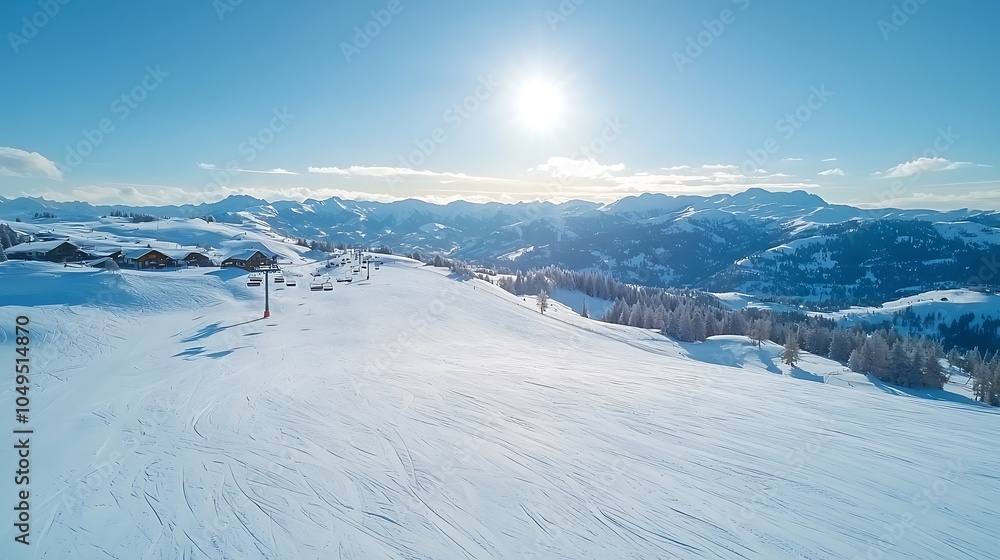 Fototapeta premium Breathtaking mountain views over a snow-covered landscape under a clear blue sky during winter season