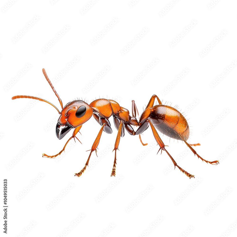 An ant isolate on white background, showcasing its intricate body and antennae. PNG An ant isolate on white background, showcasing its intricate body and antennae. PNG