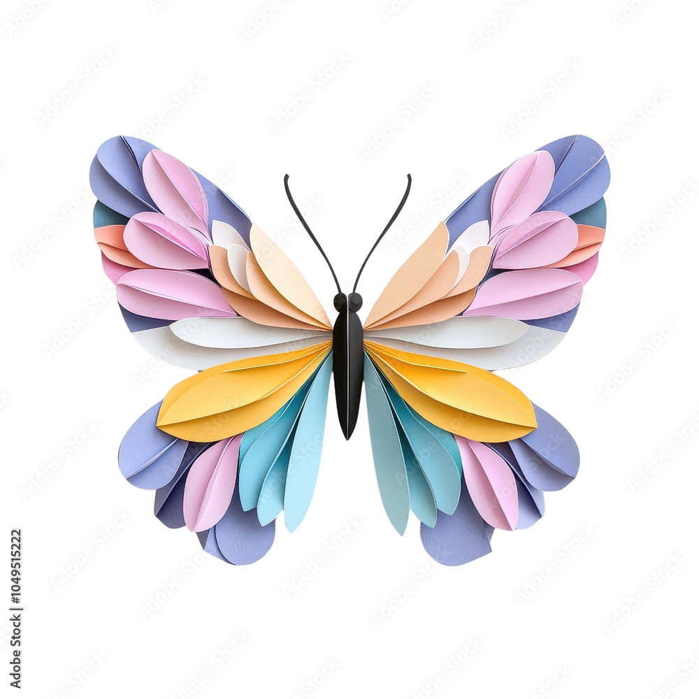 A multicolored paper art butterfly, isolate on white background, highlighting creative textures and colors. PNG A multicolored paper art butterfly, isolate on white background, highlighting creative textures and colors. PNG