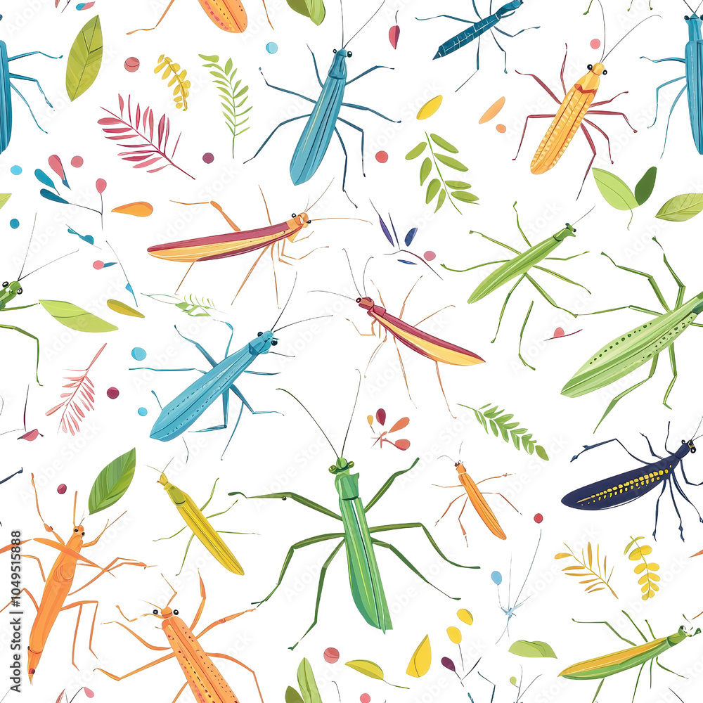 Colorful mantises and insects