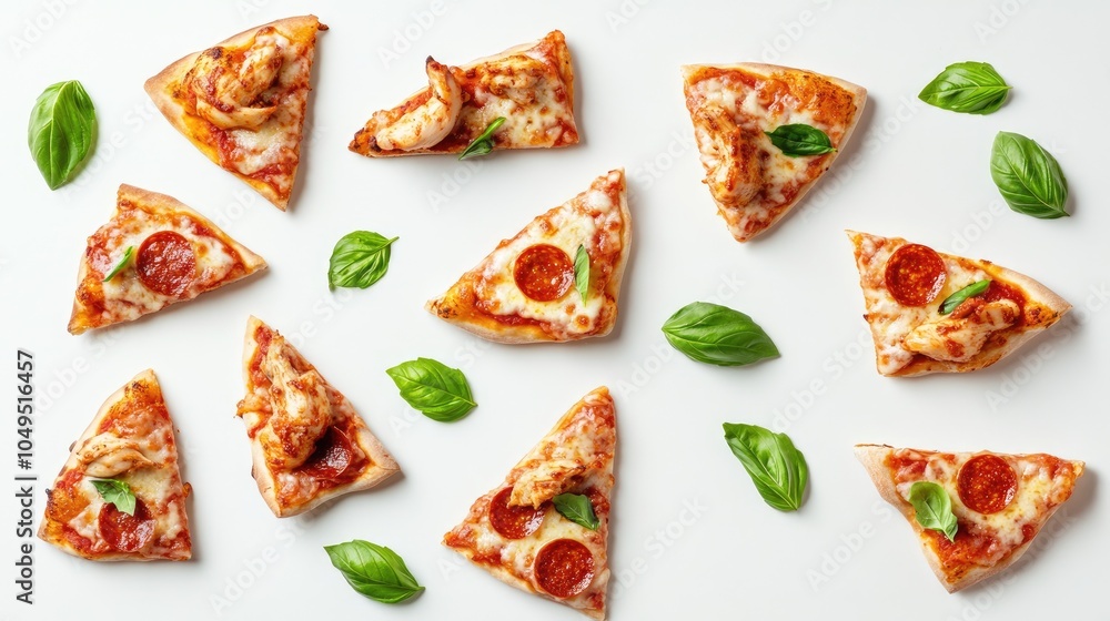 Delicious Slices of Pepperoni Pizza on White Background Delicious Slices of Pepperoni Pizza on White Background