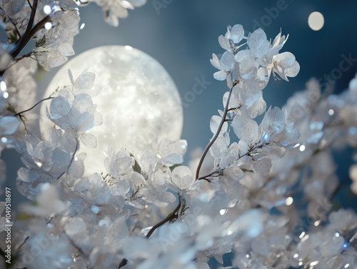 Moonlit Garden Background with Glowing Flowers #1049518697