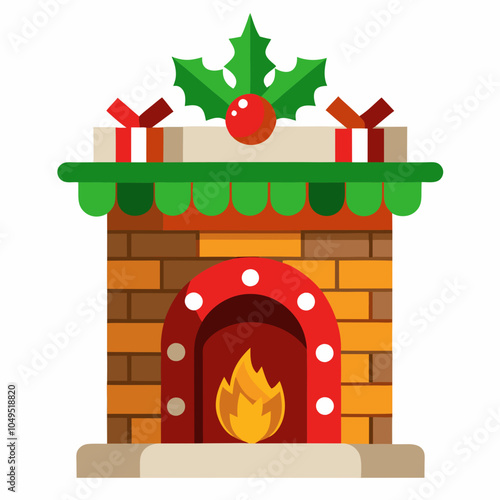 Christmas fireplace mantle vector illustration on white background