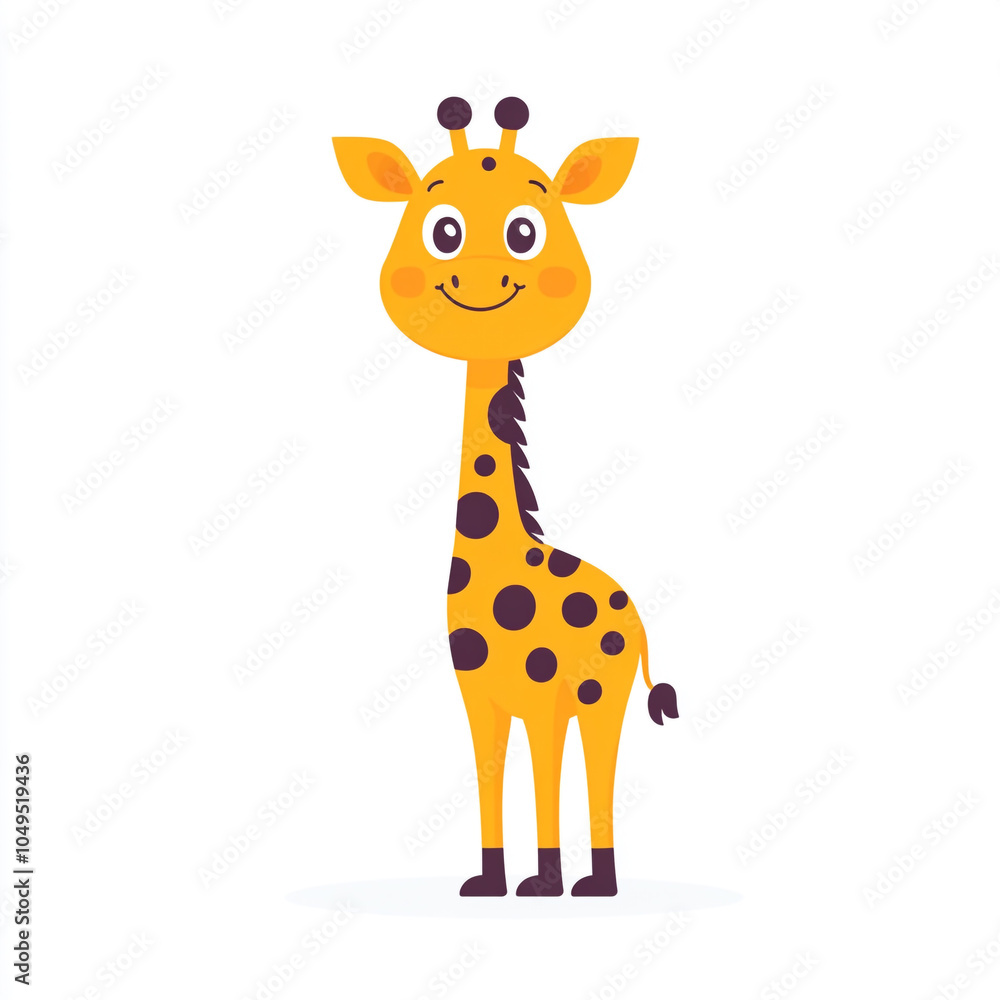 Obraz premium A cartoon giraffe with a big smile on its face. The giraffe is standing on a white background