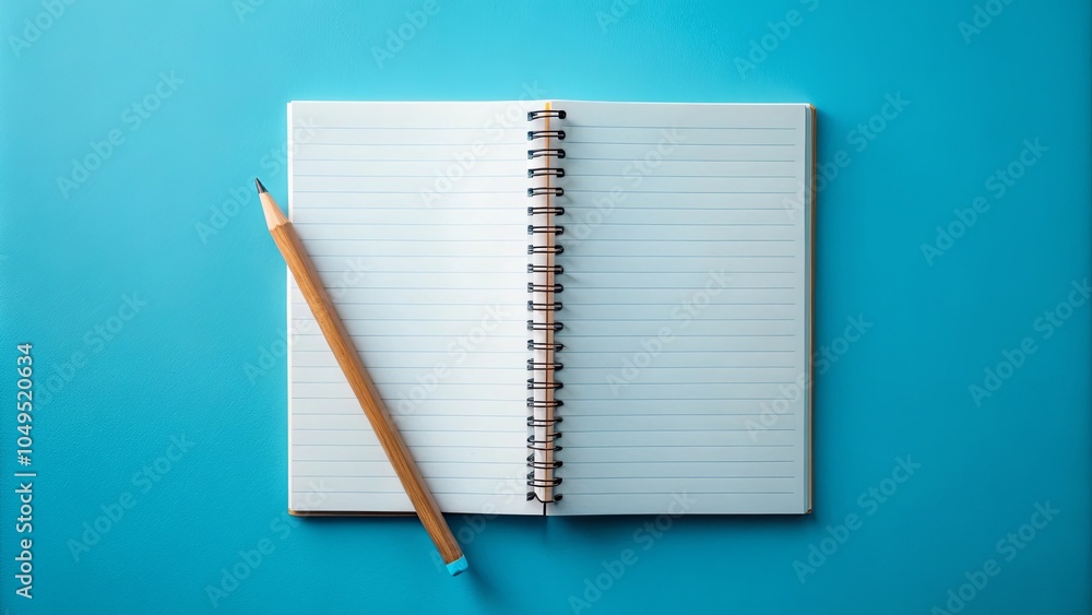 A Blank Page Awaits A Pen Ready to Capture Thoughts and Dreams on a Vibrant Blue Surface A Blank Page Awaits A Pen Ready to Capture Thoughts and Dreams on a Vibrant Blue Surface