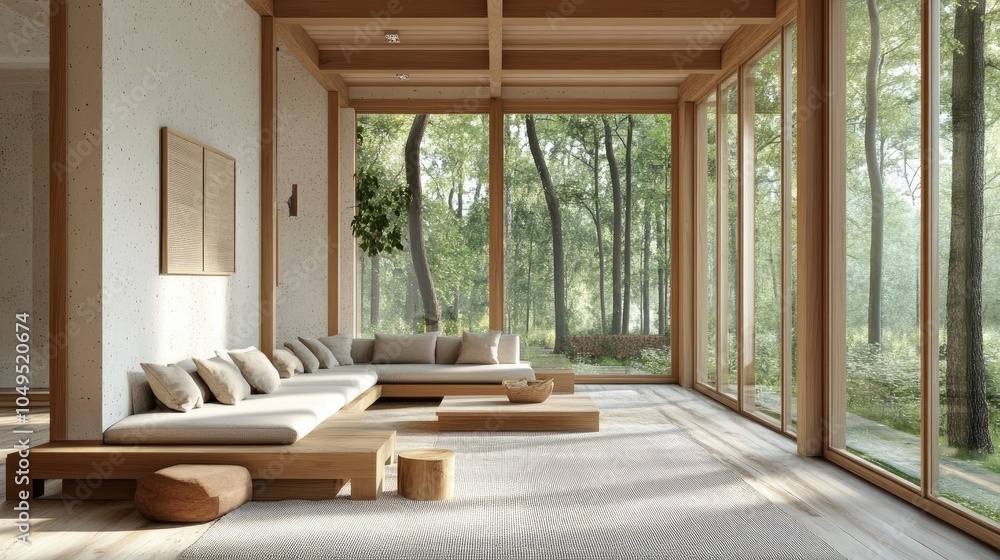 Scandinavian-inspired minimalist living room with natural light, wooden accents, and big windows Scandinavian-inspired minimalist living room with natural light, wooden accents, and big windows