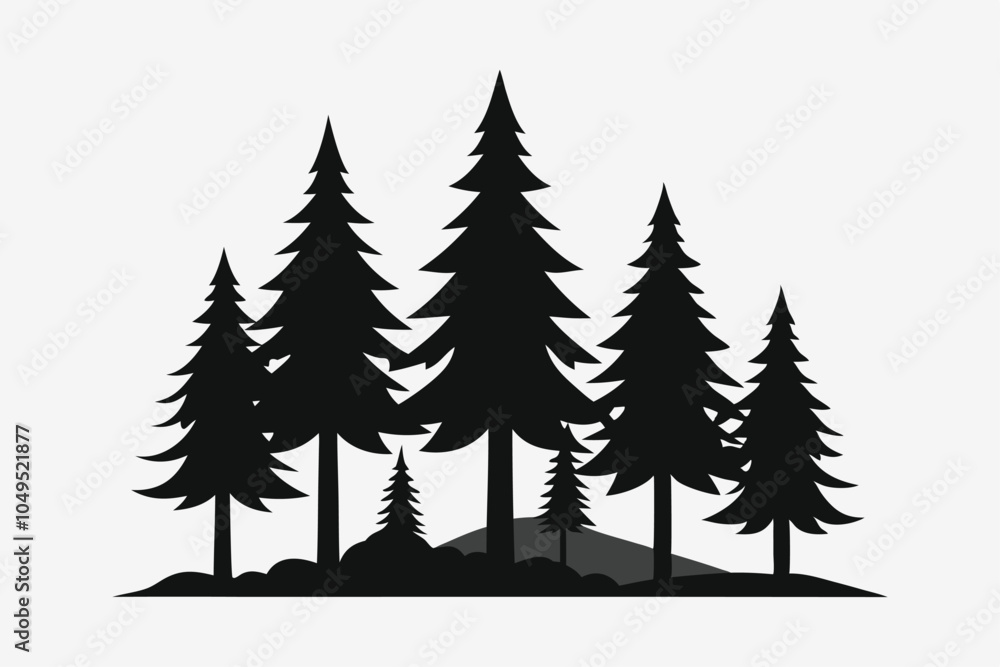 Obraz premium Monochrome Vector Illustrations of Coniferous Trees Elegant Tree Designs in Black and White